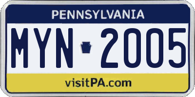 PA license plate MYN2005