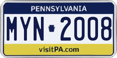 PA license plate MYN2008