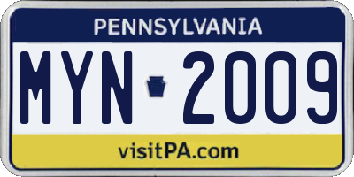 PA license plate MYN2009