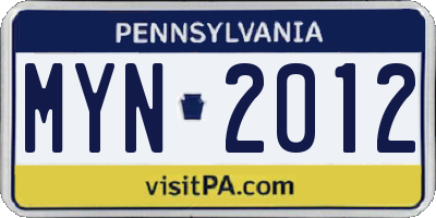 PA license plate MYN2012