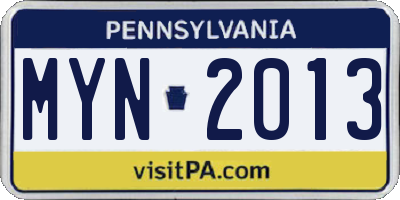 PA license plate MYN2013