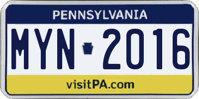 PA license plate MYN2016