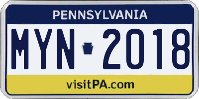 PA license plate MYN2018