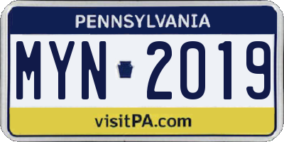 PA license plate MYN2019