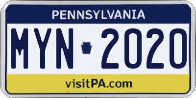 PA license plate MYN2020