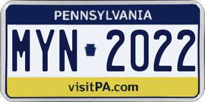 PA license plate MYN2022
