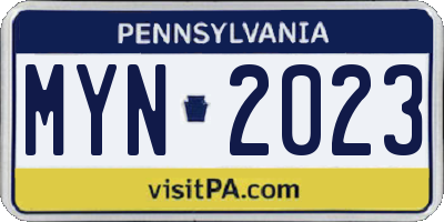 PA license plate MYN2023