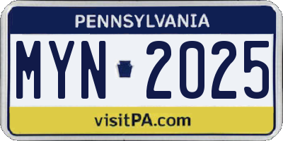 PA license plate MYN2025