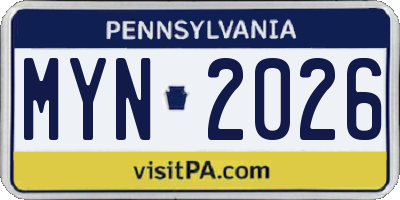 PA license plate MYN2026