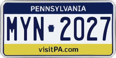 PA license plate MYN2027
