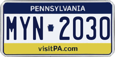 PA license plate MYN2030