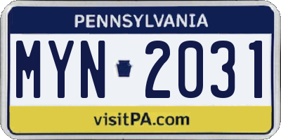 PA license plate MYN2031