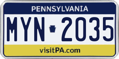 PA license plate MYN2035