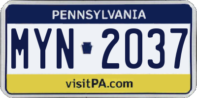 PA license plate MYN2037