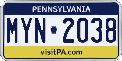 PA license plate MYN2038