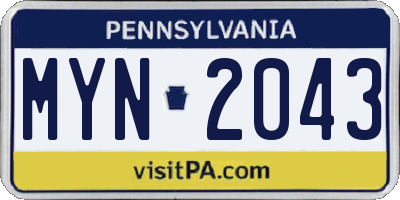 PA license plate MYN2043