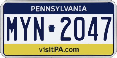 PA license plate MYN2047