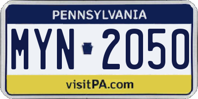 PA license plate MYN2050