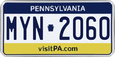 PA license plate MYN2060