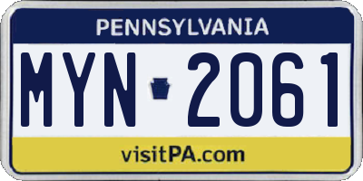 PA license plate MYN2061