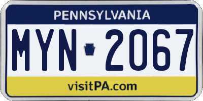 PA license plate MYN2067