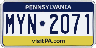 PA license plate MYN2071