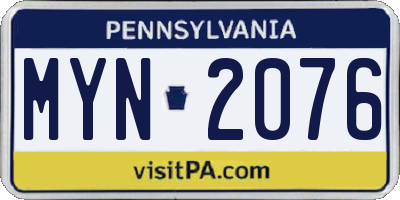 PA license plate MYN2076