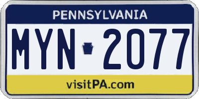 PA license plate MYN2077