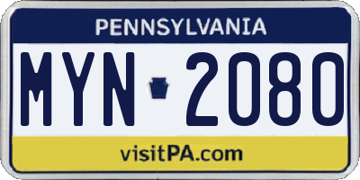 PA license plate MYN2080