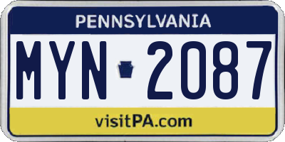 PA license plate MYN2087