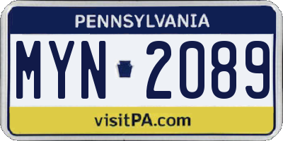 PA license plate MYN2089