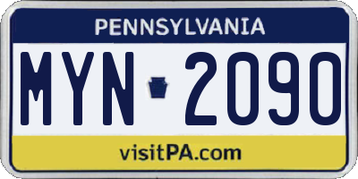 PA license plate MYN2090