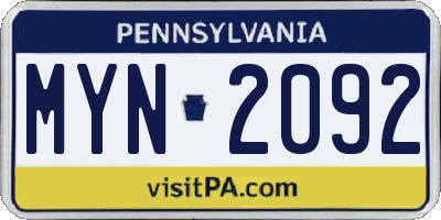 PA license plate MYN2092
