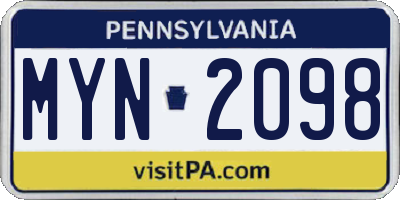 PA license plate MYN2098