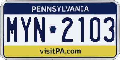 PA license plate MYN2103