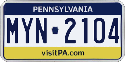 PA license plate MYN2104