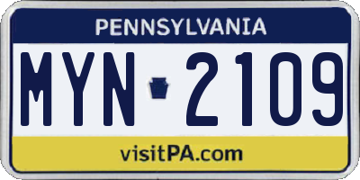 PA license plate MYN2109