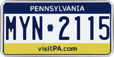 PA license plate MYN2115