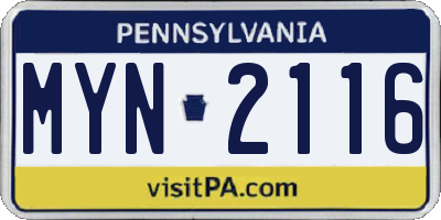 PA license plate MYN2116