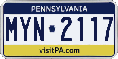 PA license plate MYN2117