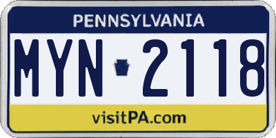 PA license plate MYN2118