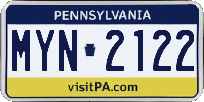 PA license plate MYN2122