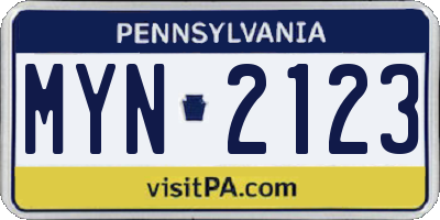 PA license plate MYN2123