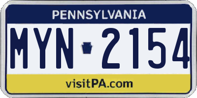 PA license plate MYN2154