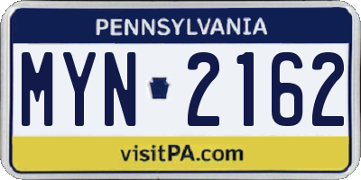 PA license plate MYN2162