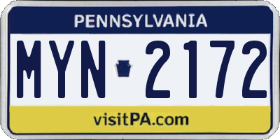 PA license plate MYN2172