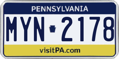 PA license plate MYN2178