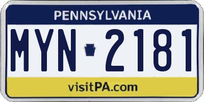 PA license plate MYN2181