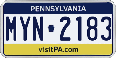 PA license plate MYN2183