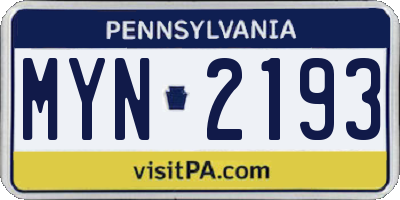 PA license plate MYN2193